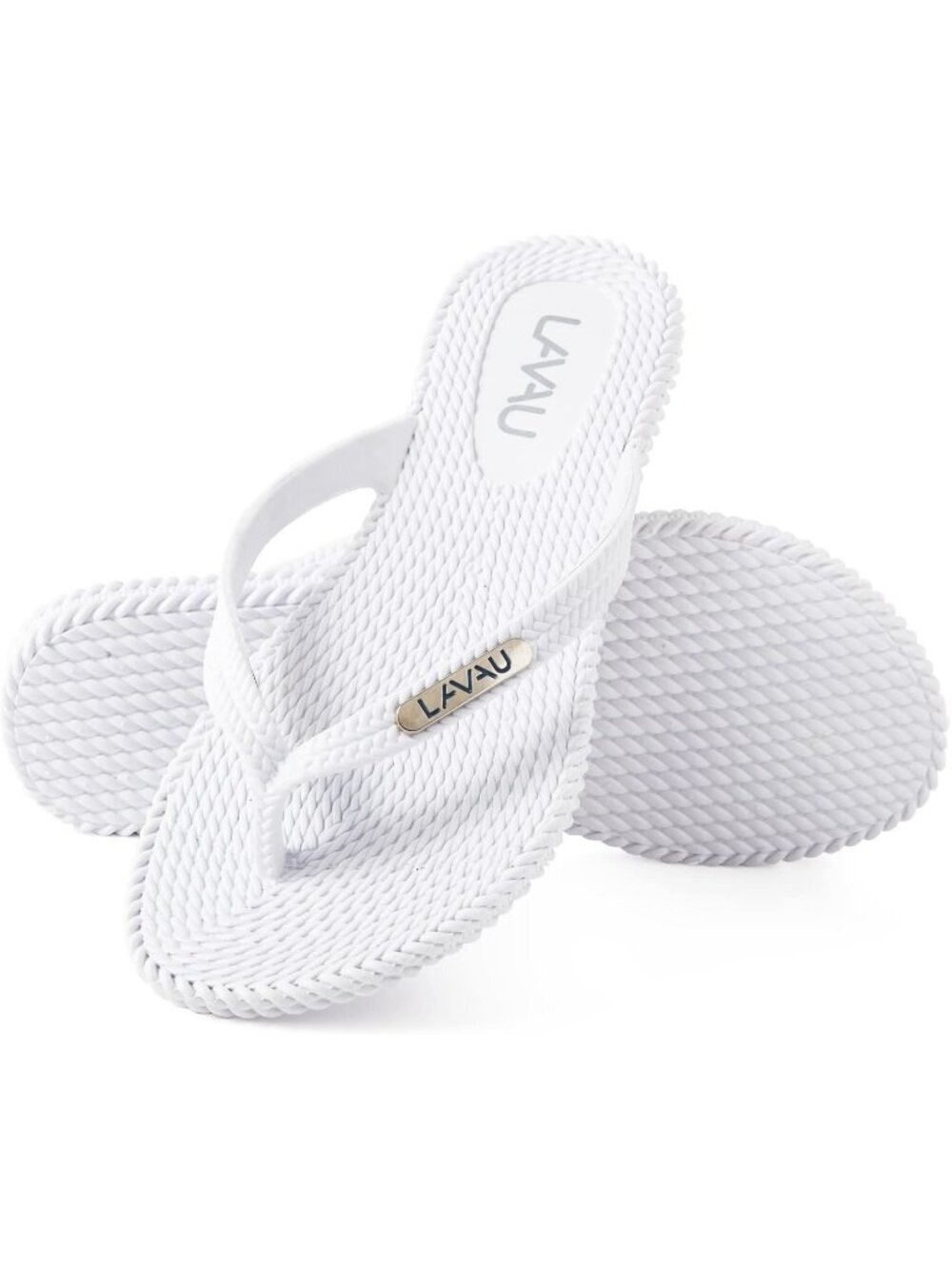 Women's White Waterproof Non Slip Flat Thong Sandals For Shower Beach and Pool